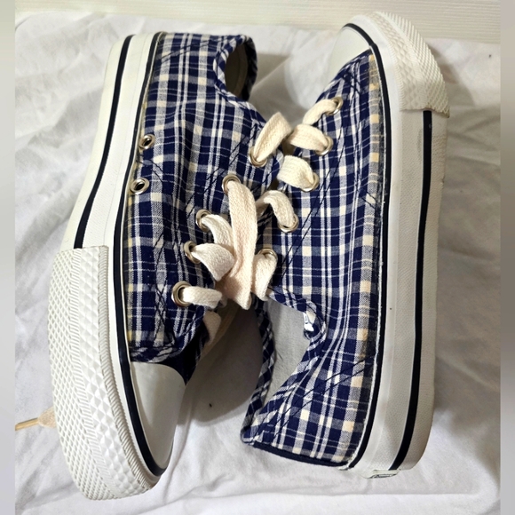 Esprit Shoes - Y2K ESPRIT Plaid Converse Style Low-Top Sneakers, Navy & White, Lace-Up, Sz 7.5.